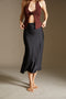 Silky satin waisted long skirt in black