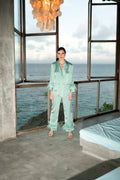Mint Green Silk Pajamas, Crop Top and Pajamas, Cosheroom